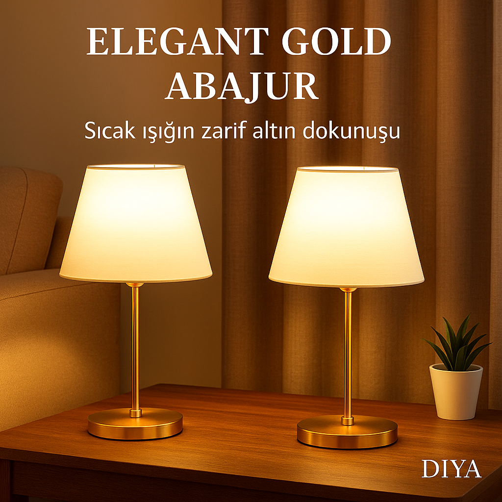 Elegant Gold İkili Krem Abajur